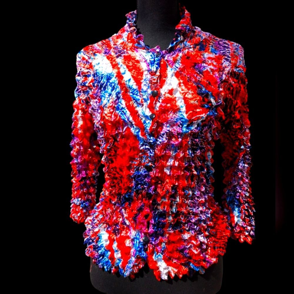 Women's Floral Popcorn Cardigan Button Blouse Collar Shirt Expandable One Size